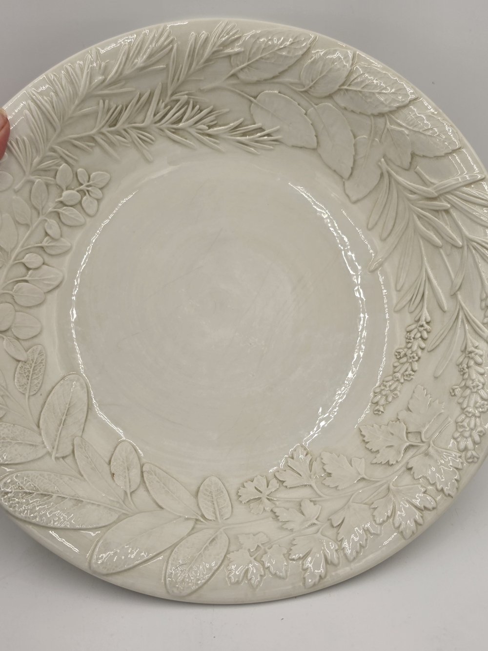 Williams-Sonoma White Herb Ceramic Bowl with Black Logo